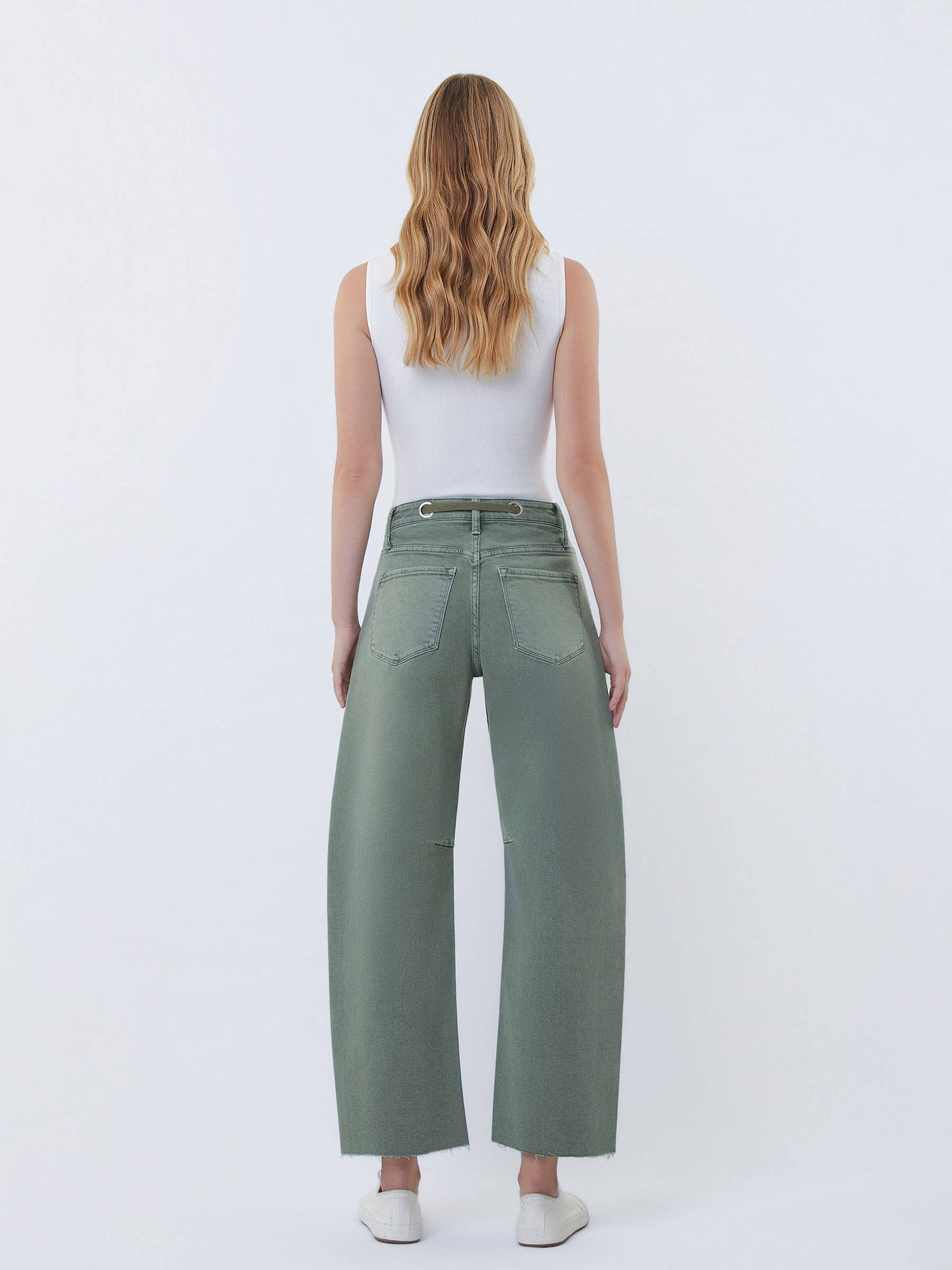 SUPER HIGH RISE DRAWSTRING WB WIDE BARREL JEANS T7041OLV