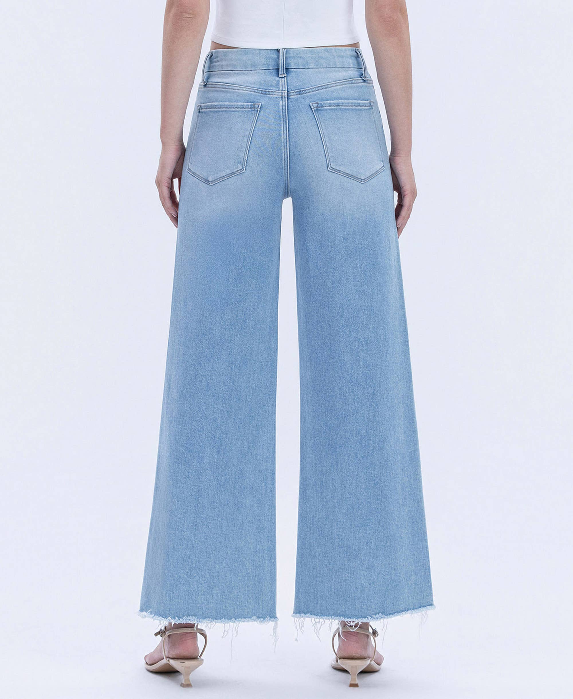 HIGH RISE RAW HEM WIDE LEG JEANS