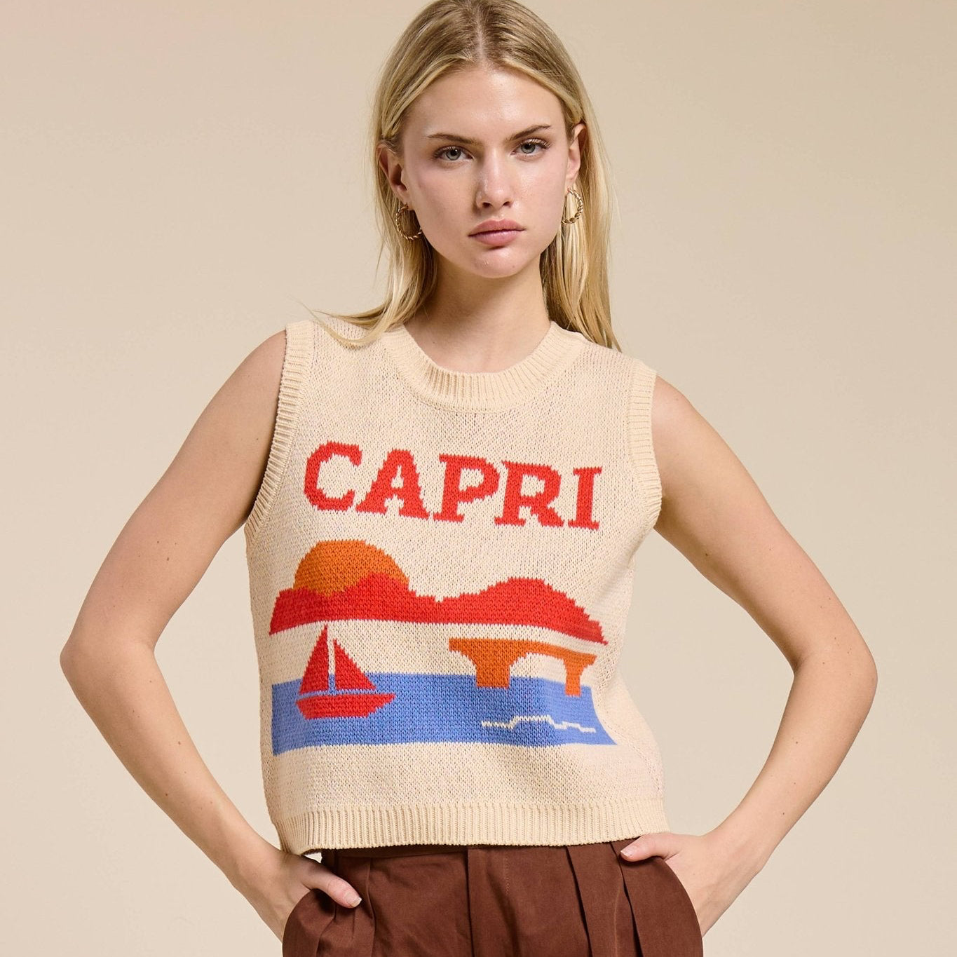 Capri Jacquard Sweater Vest Top - elliparr