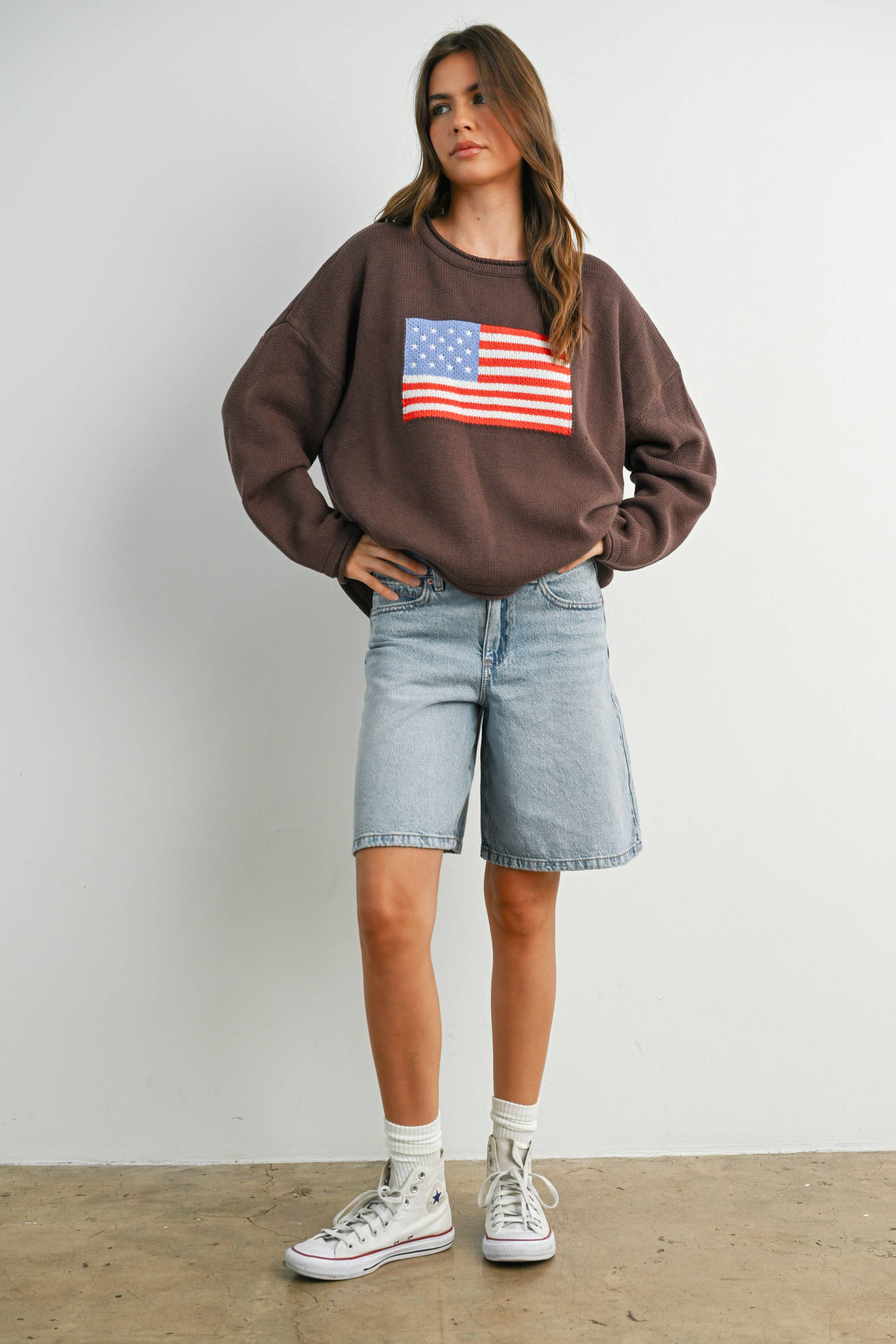 Graphic Knit Long Sleeve Top
