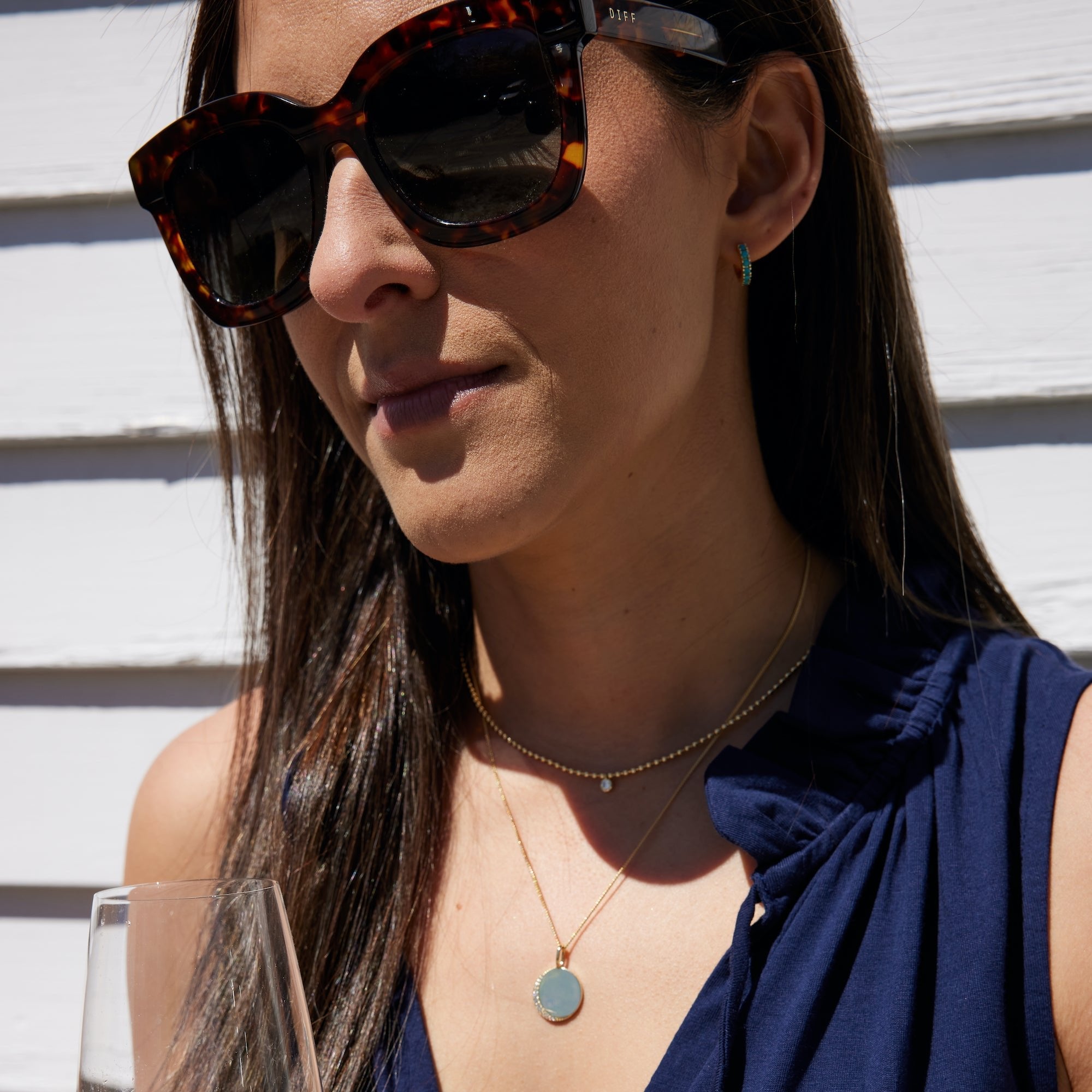 14K gold plated 925 sterling silver small hoops that "hug" your ear-lobe created with turquoise stone inlay. minimalist trendy jewelry made in Vermont, perfect for casual wear, date night, work, weddings, gifting, or everyday wear.