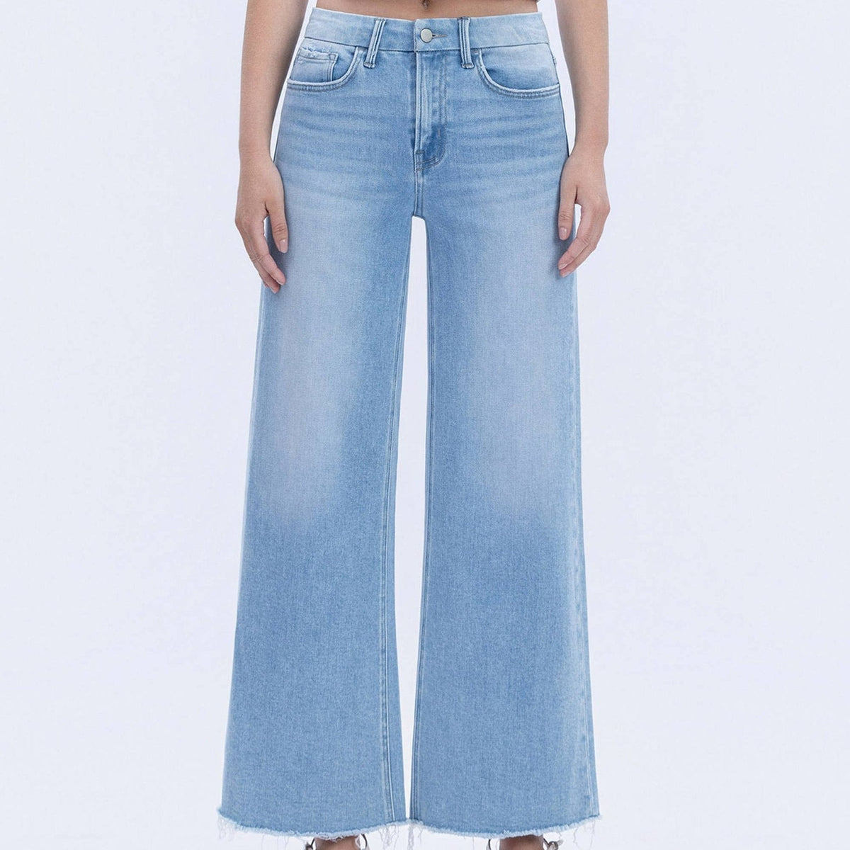 HIGH RISE RAW HEM WIDE LEG JEANS - elliparr