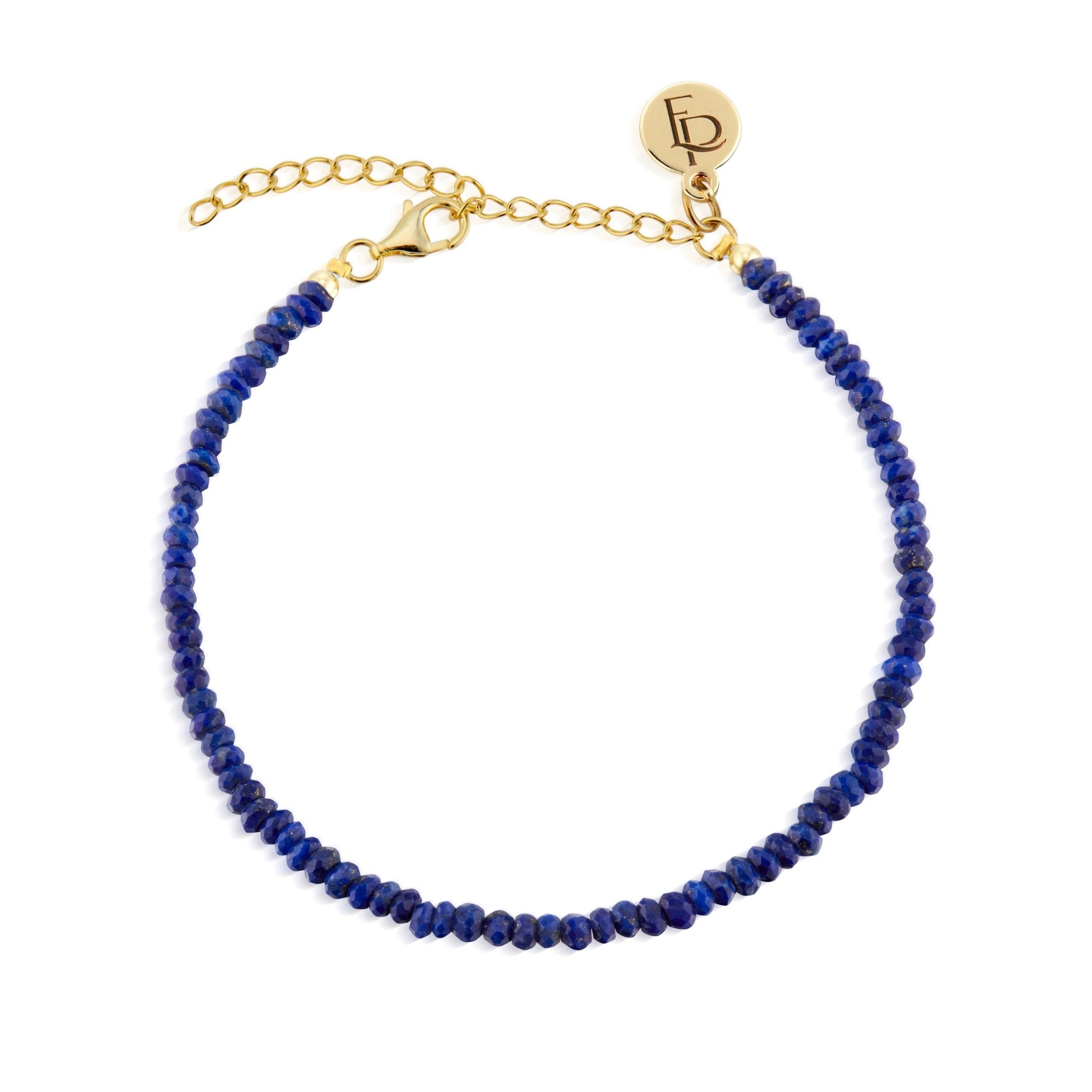 Dainty handmade lapis lazuli beaded bracelet with 4mm faceted natural gemstone beads and 14K gold vermeil accents – minimalist trendy jewelry made in Vermont, perfect for stacking, gifting, or everyday wear.