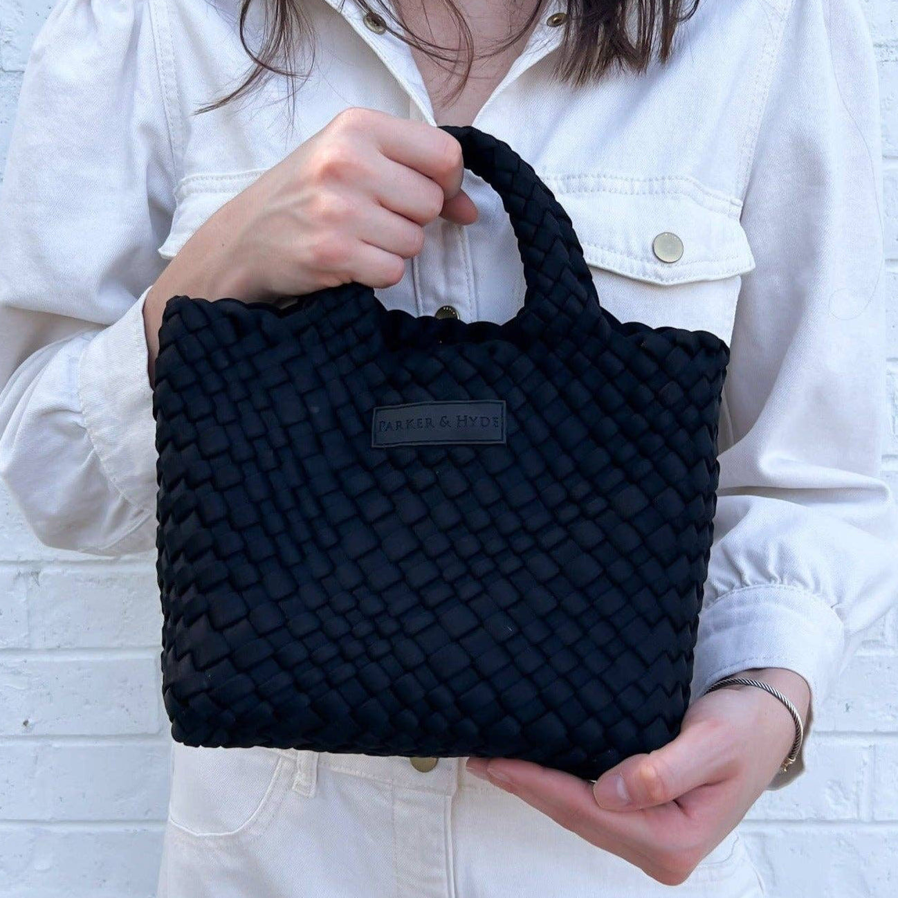Jet Black Woven Mini Tote - elliparr
