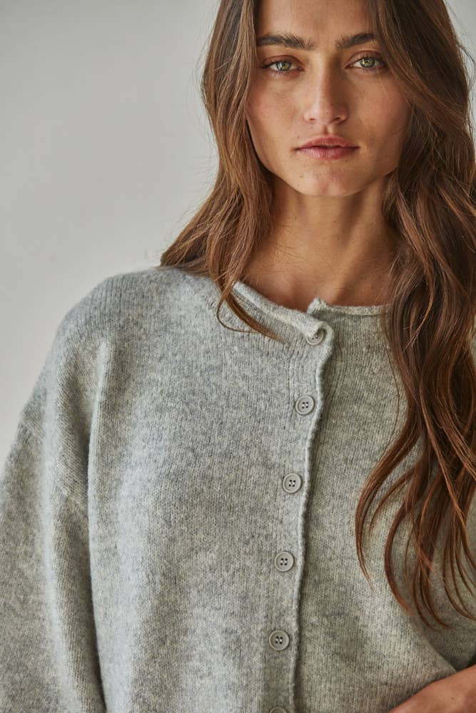 Knit Sweater Quarter Sleeve Button Up Top - elliparr