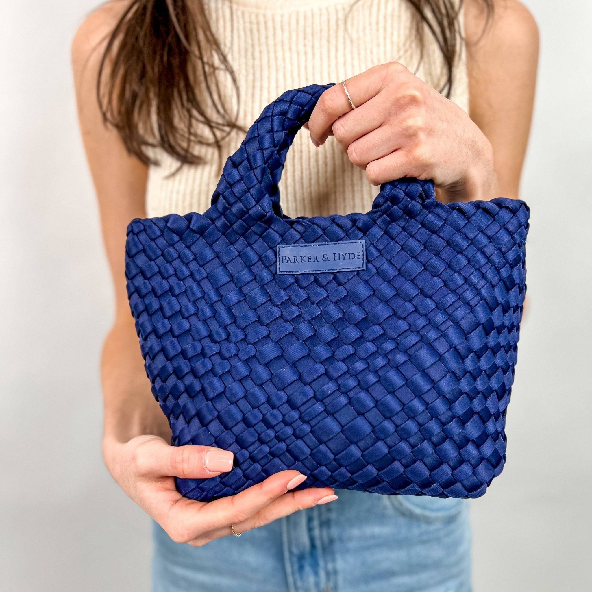 Navy Woven Mini Tote - elliparr