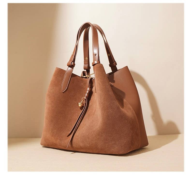 Suede and Leather Double - sided Tote Shoulder Bag - elliparr
