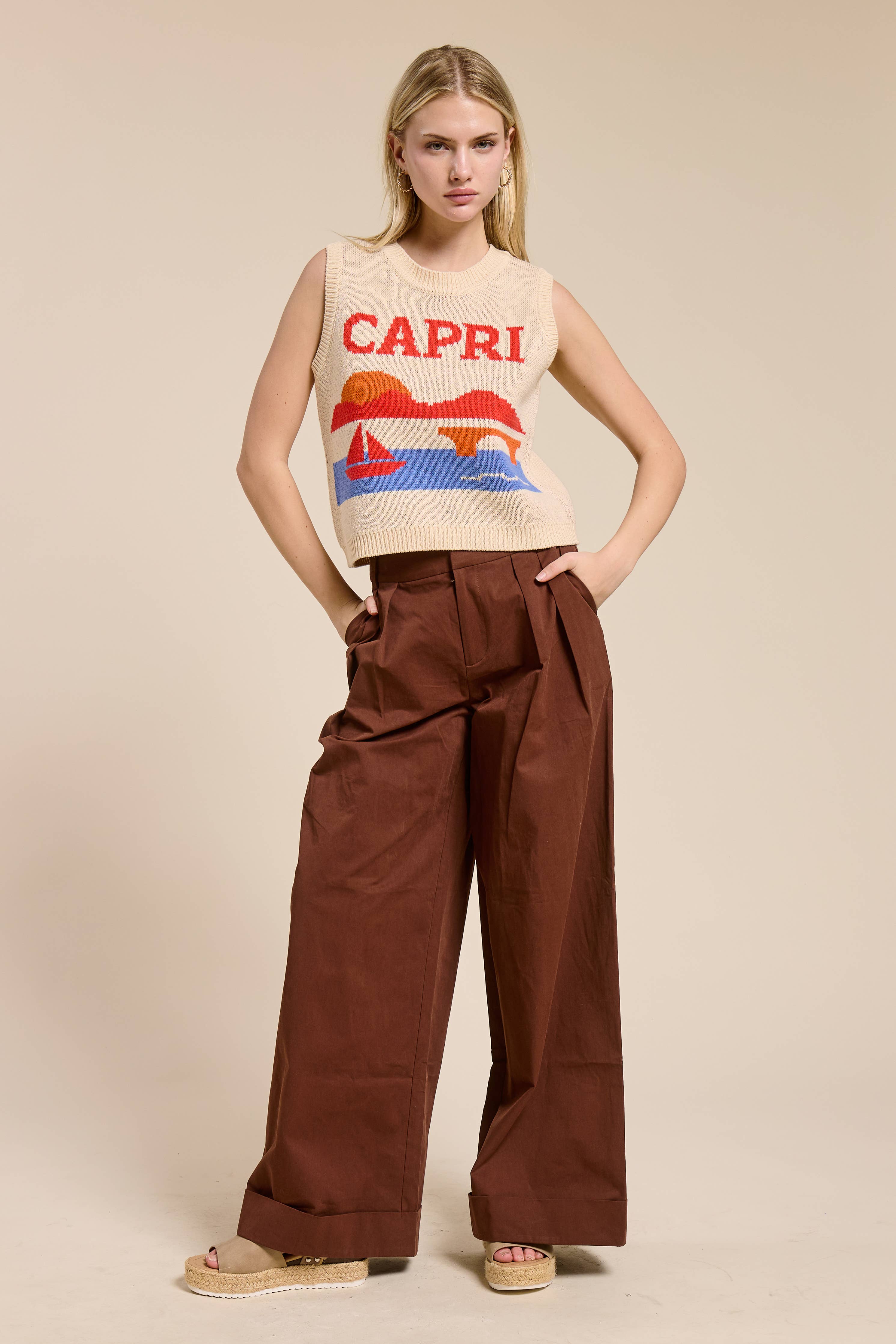 Capri Jacquard Sweater Vest Top