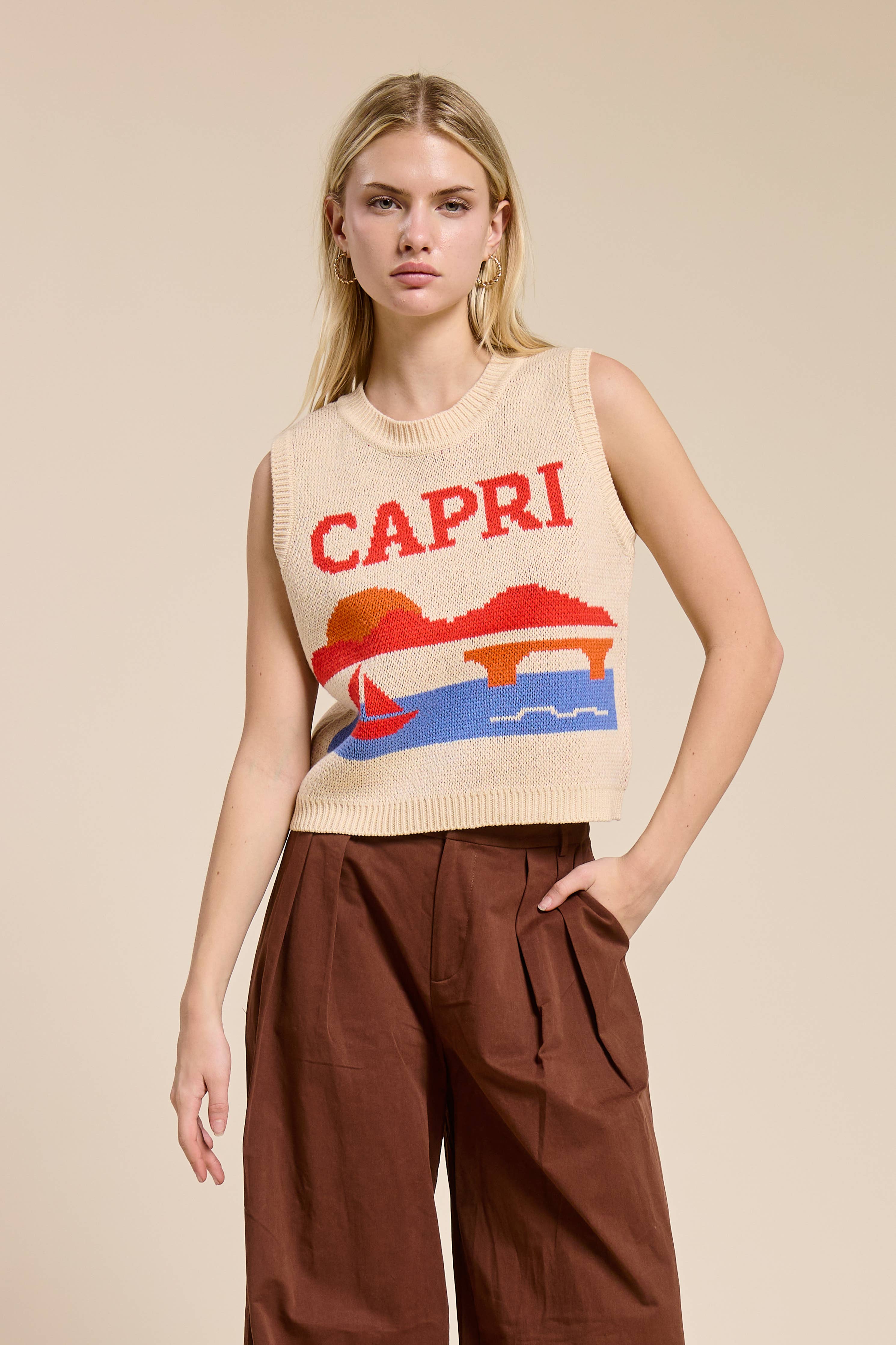 Capri Jacquard Sweater Vest Top