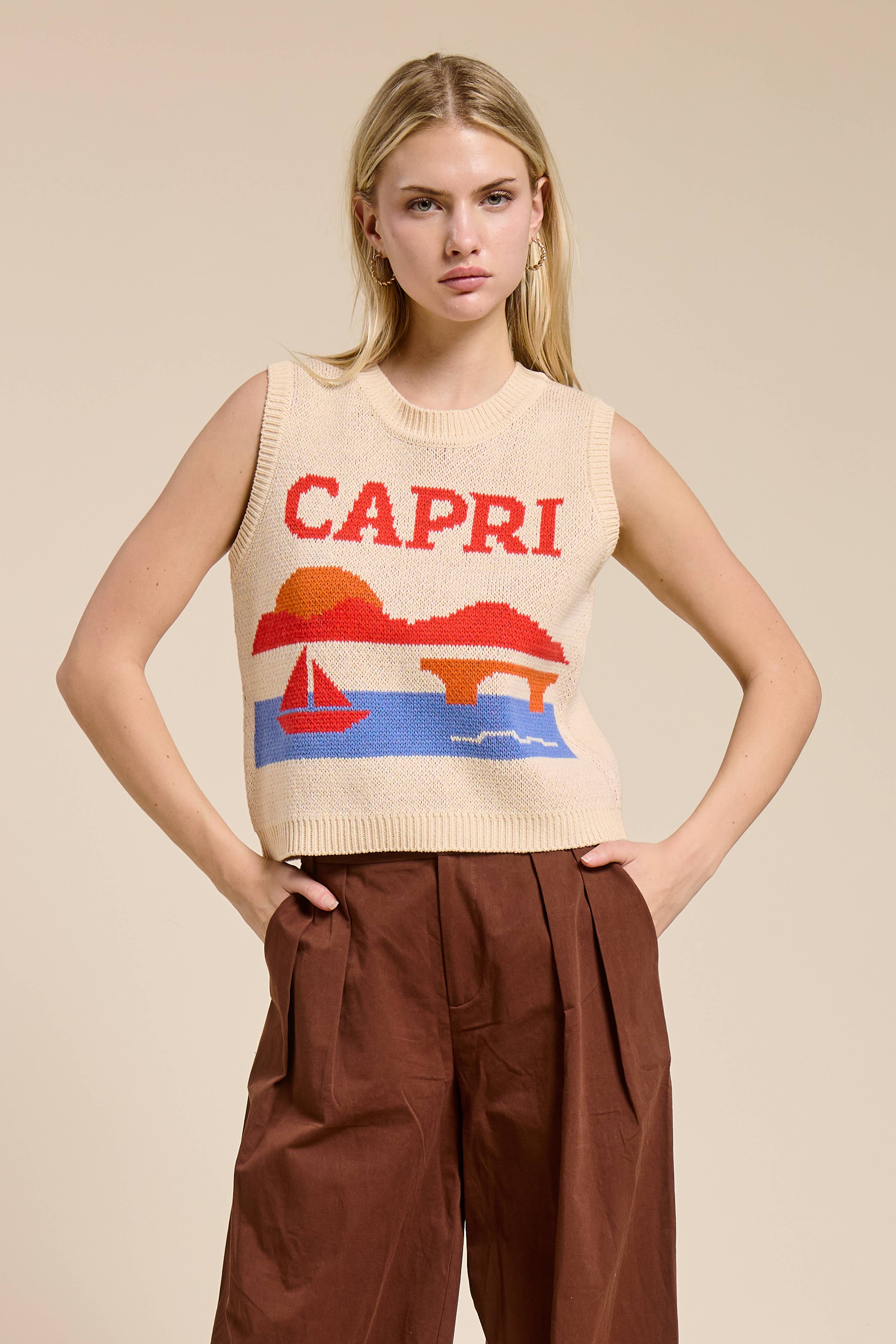 Capri Jacquard Sweater Vest Top