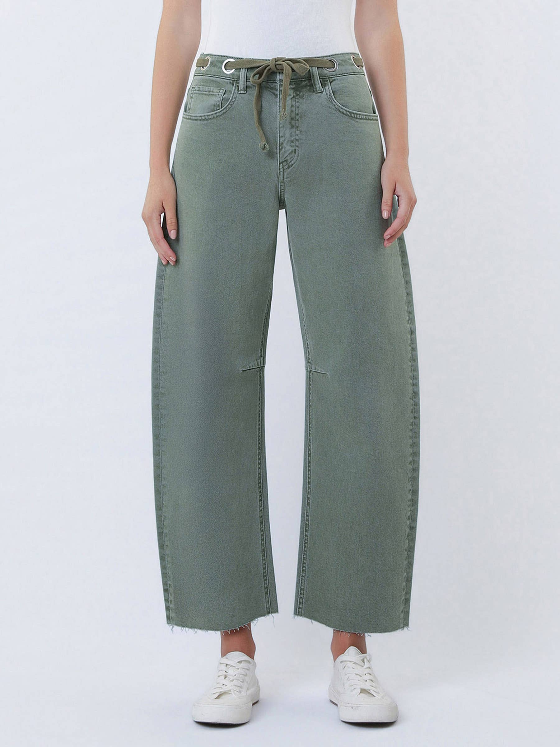 SUPER HIGH RISE DRAWSTRING WB WIDE BARREL JEANS T7041OLV