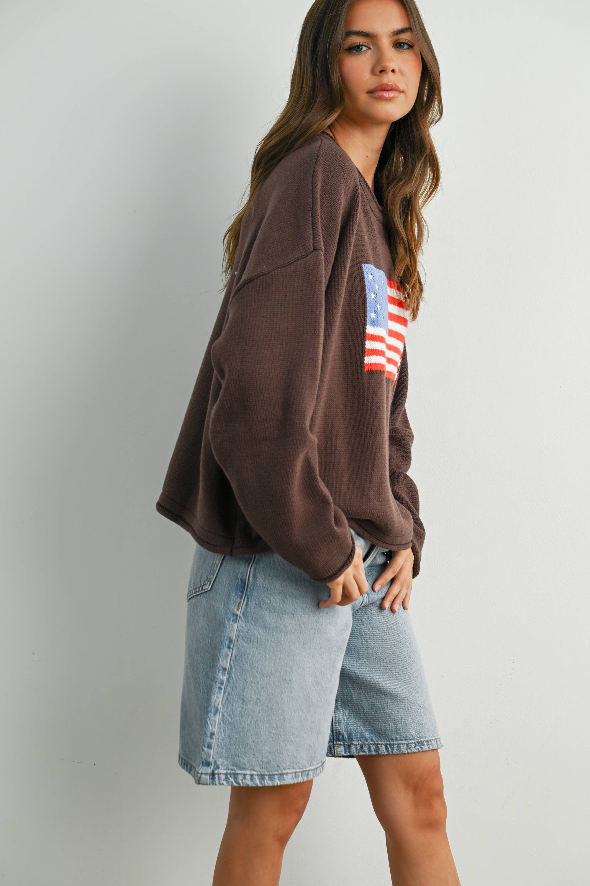 Graphic Knit Long Sleeve Top