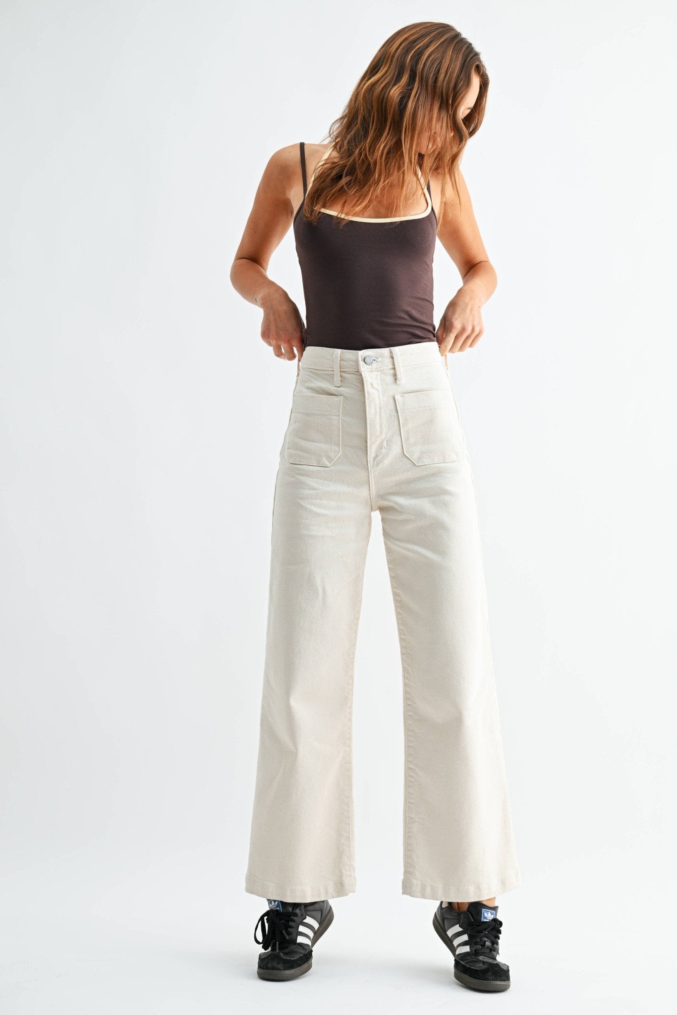 Cream Patch Pocket Wide Leg - elliparr