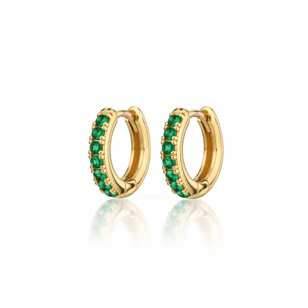 Green quartz huggie hoop earrings in 14K gold over sterling silver – designed in Vermont by Elli Parr