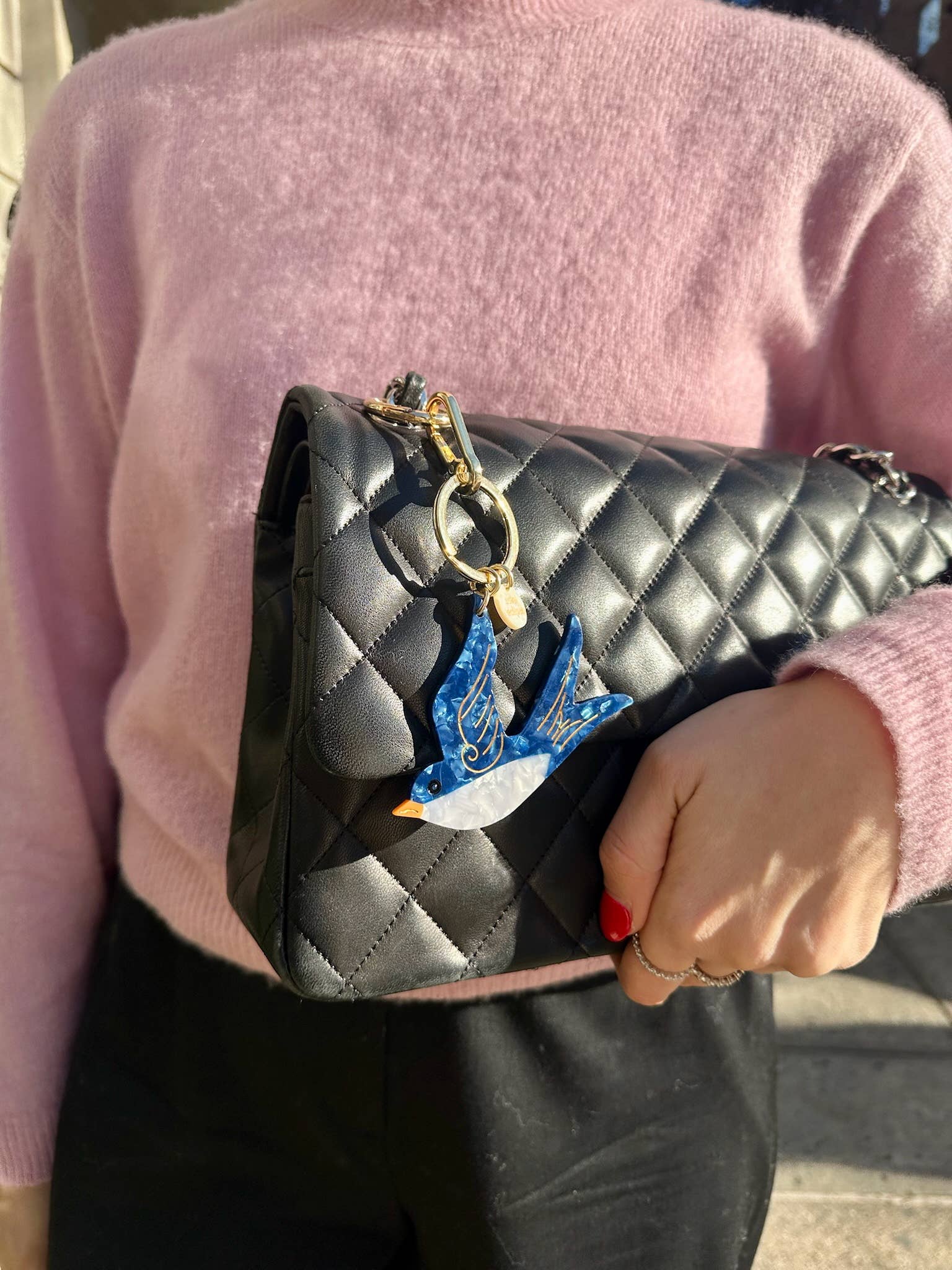 Hand - painted Swallow Bird Bag Charm + Keychain - elliparr