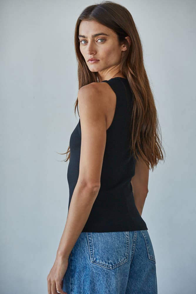 Knit Cotton Ribbed Round Neck Sleeveless Tank Top - elliparr