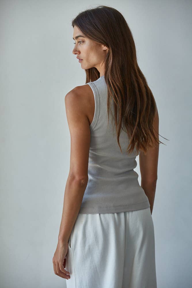 Knit Cotton Ribbed Round Neck Sleeveless Tank Top - elliparr