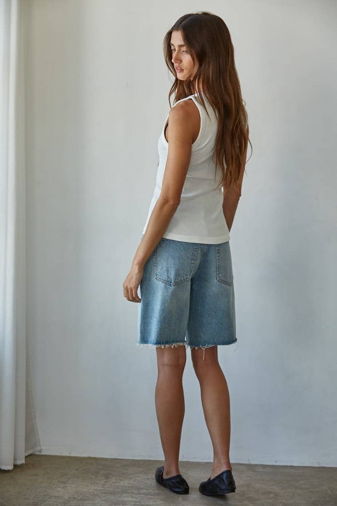 Knit Cotton Ribbed Round Neck Sleeveless Tank Top - elliparr