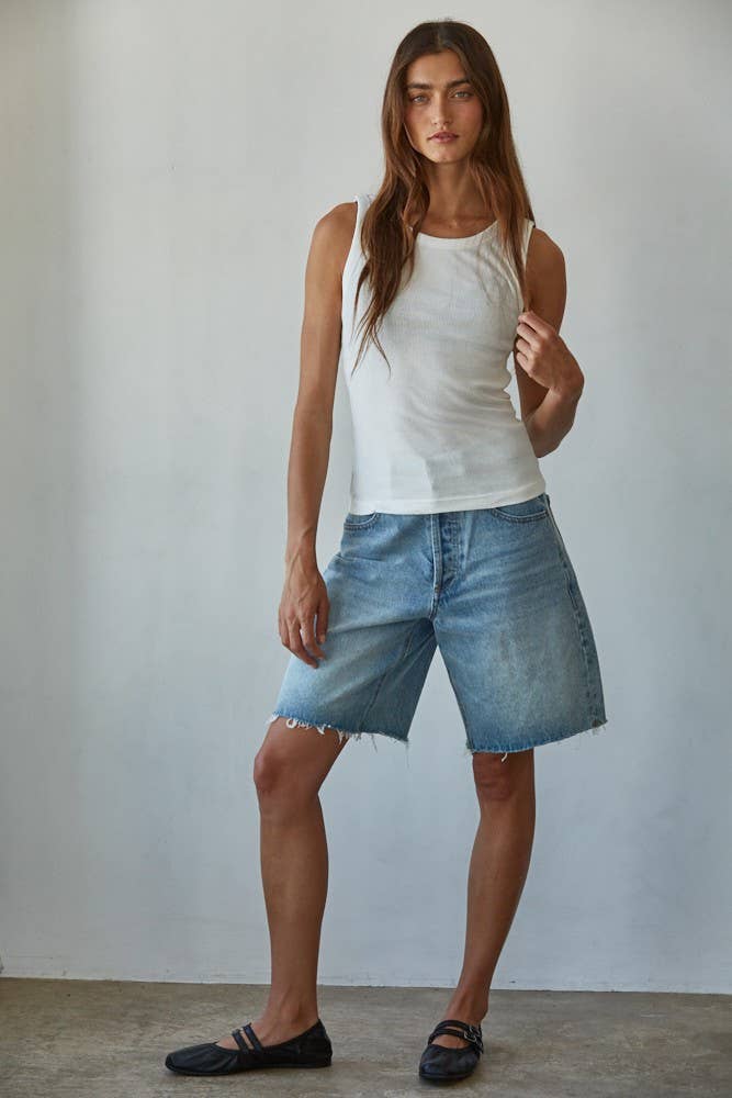 Knit Cotton Ribbed Round Neck Sleeveless Tank Top - elliparr