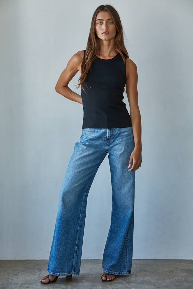 Knit Cotton Ribbed Round Neck Sleeveless Tank Top - elliparr