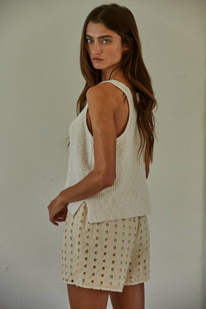 Knit Sweater Cotton V - Neck Sleeveless Tank Top - elliparr