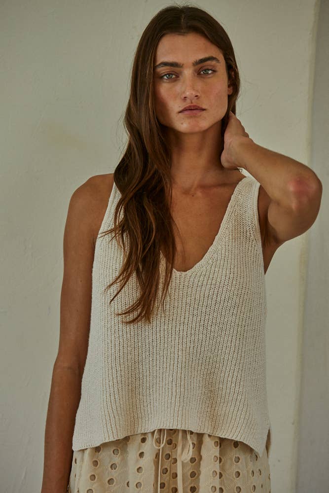 Knit Sweater Cotton V - Neck Sleeveless Tank Top - elliparr