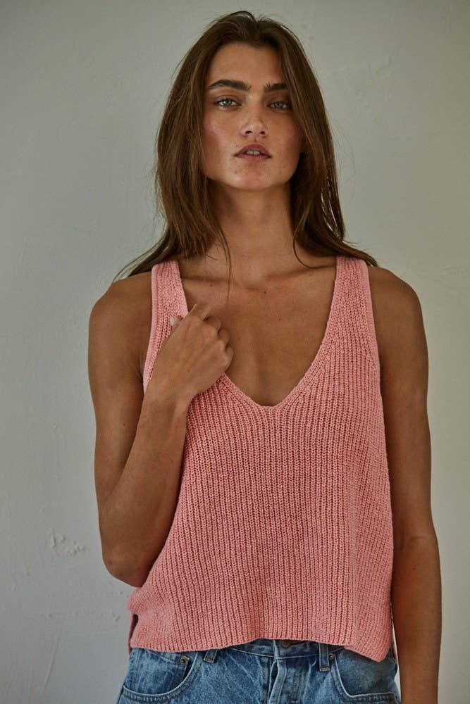 Knit Sweater Cotton V - Neck Sleeveless Tank Top - elliparr