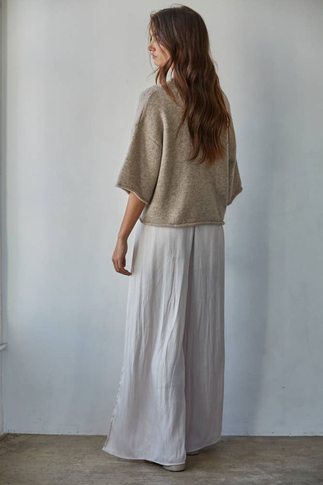 Knit Sweater Quarter Sleeve Button Up Top - elliparr