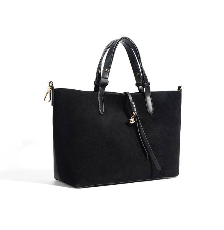 Suede and Leather Double - sided Tote Shoulder Bag - elliparr