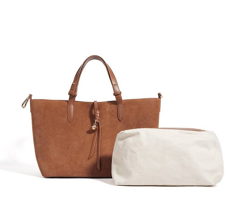 Suede and Leather Double - sided Tote Shoulder Bag - elliparr