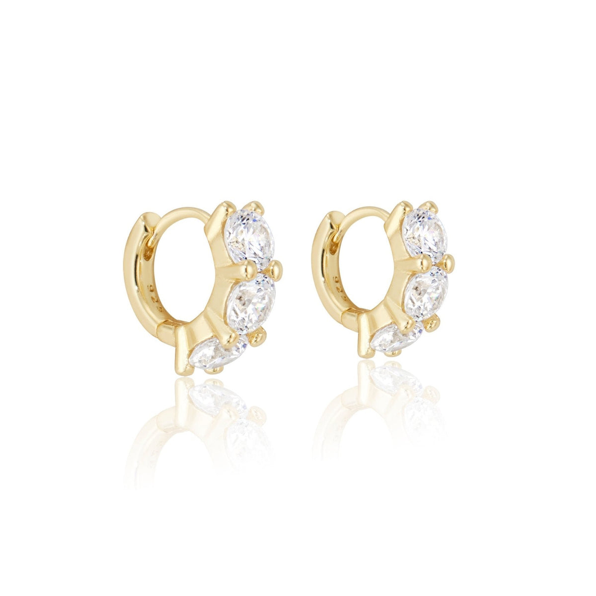 Asher 14K gold vermeil huggie hoop earrings with three simulated diamonds – Elli Parr