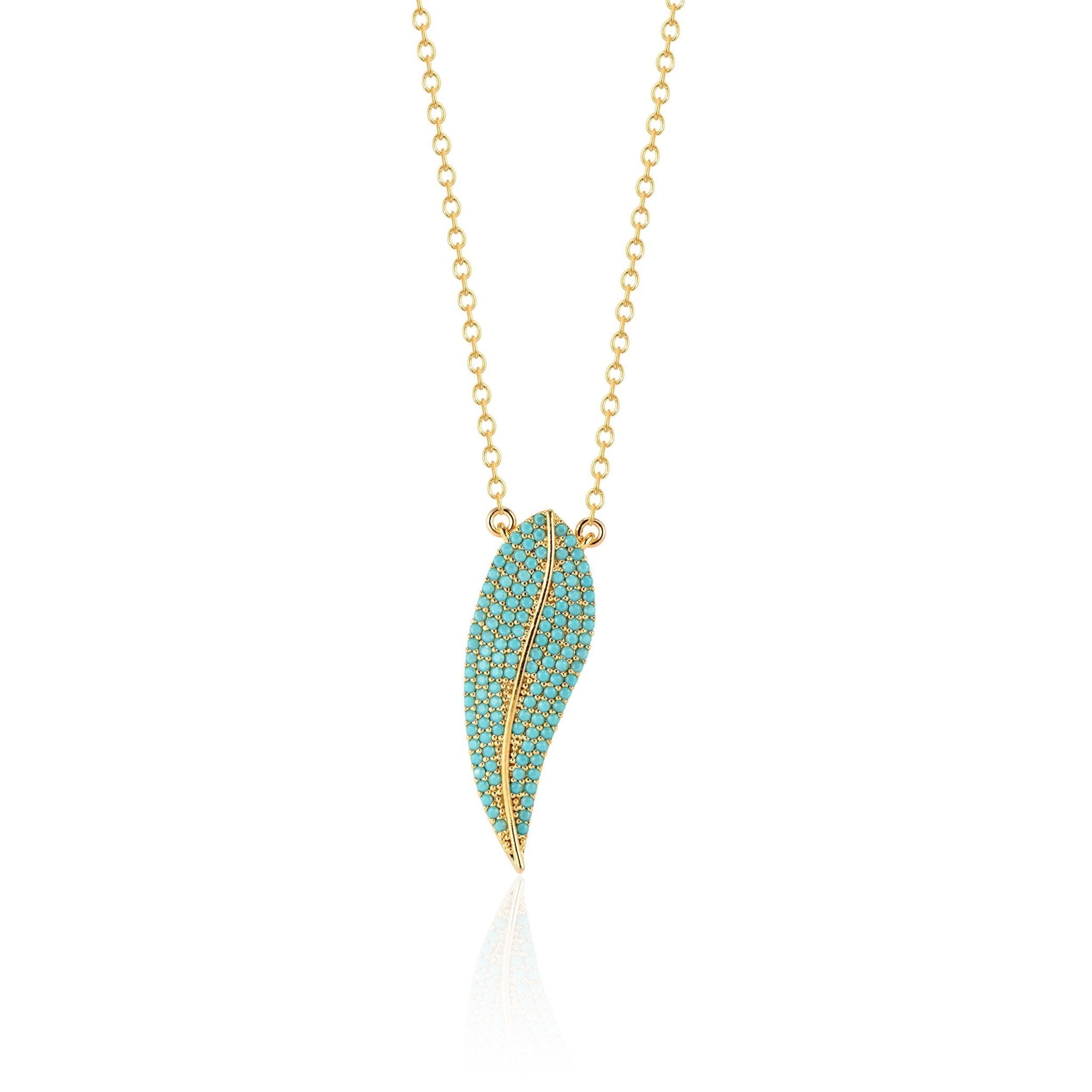 Avery Gold Feather Necklace | Turquoise - elliparr