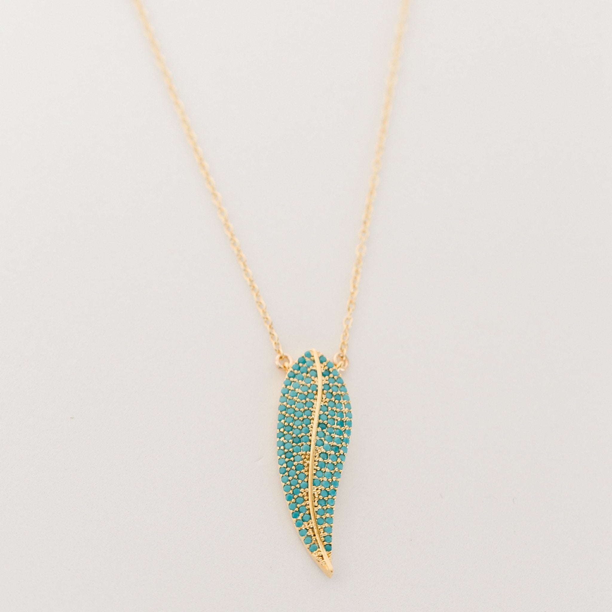 Avery Gold Feather Necklace | Turquoise - elliparr