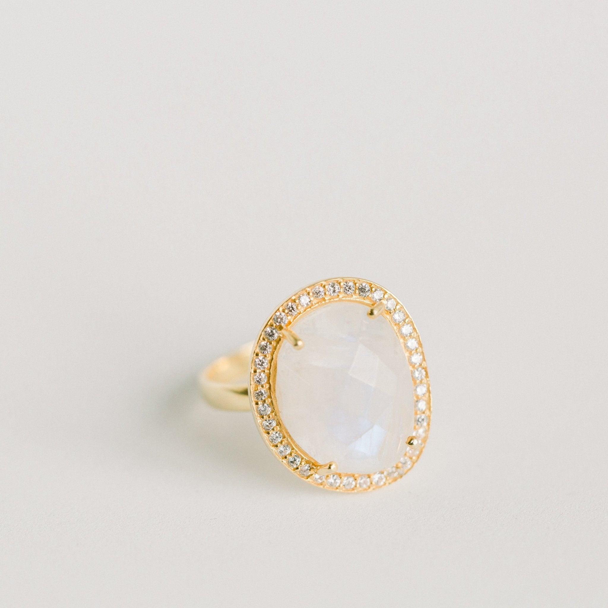 Cosmo Gold Pave Ring | Rainbow Moonstone - elliparr