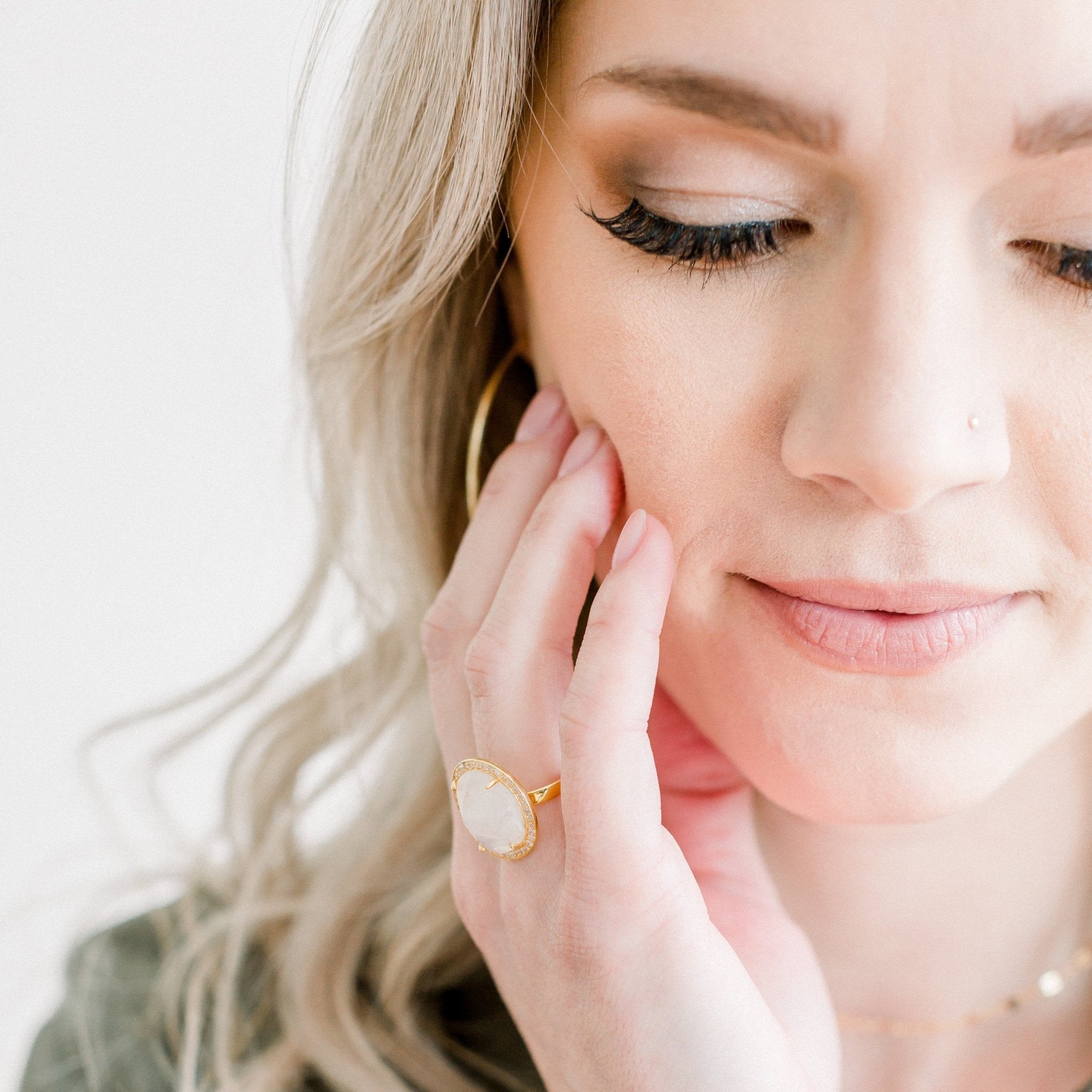 Cosmo Gold Pave Ring | Rainbow Moonstone - elliparr