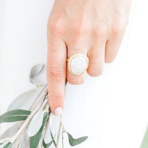 Cosmo Gold Pave Ring | Rainbow Moonstone - elliparr