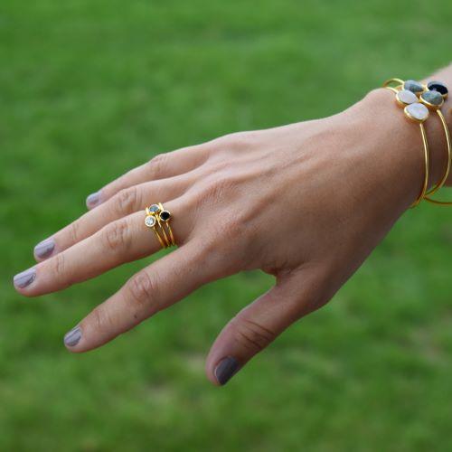 Leona Gold Stacking Ring | Black Onyx - elliparr