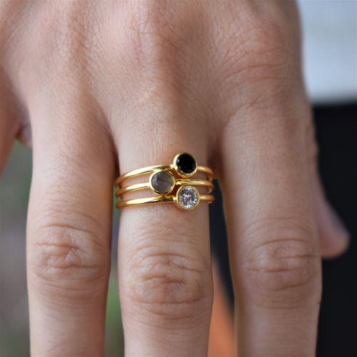 Leona Gold Stacking Ring | Black Onyx - elliparr