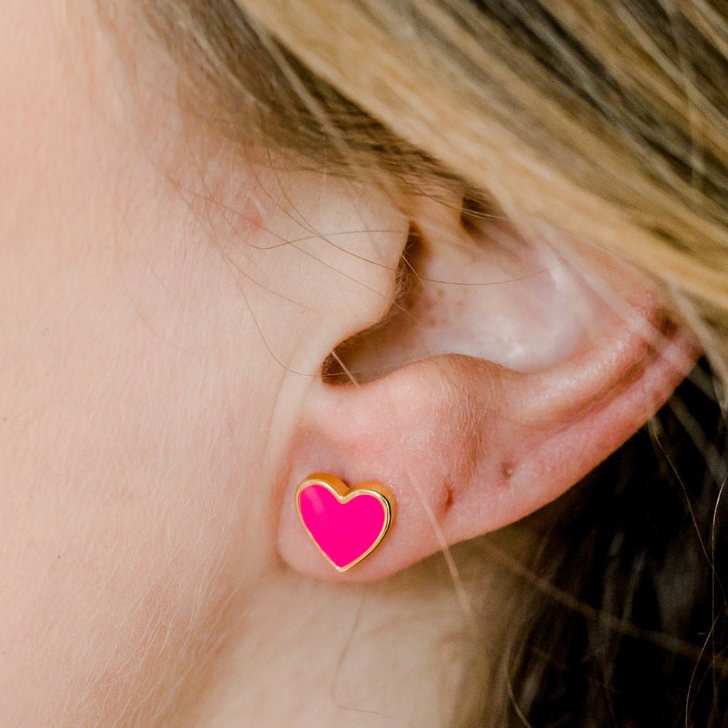 Pink Enamel Heart Studs - elliparr