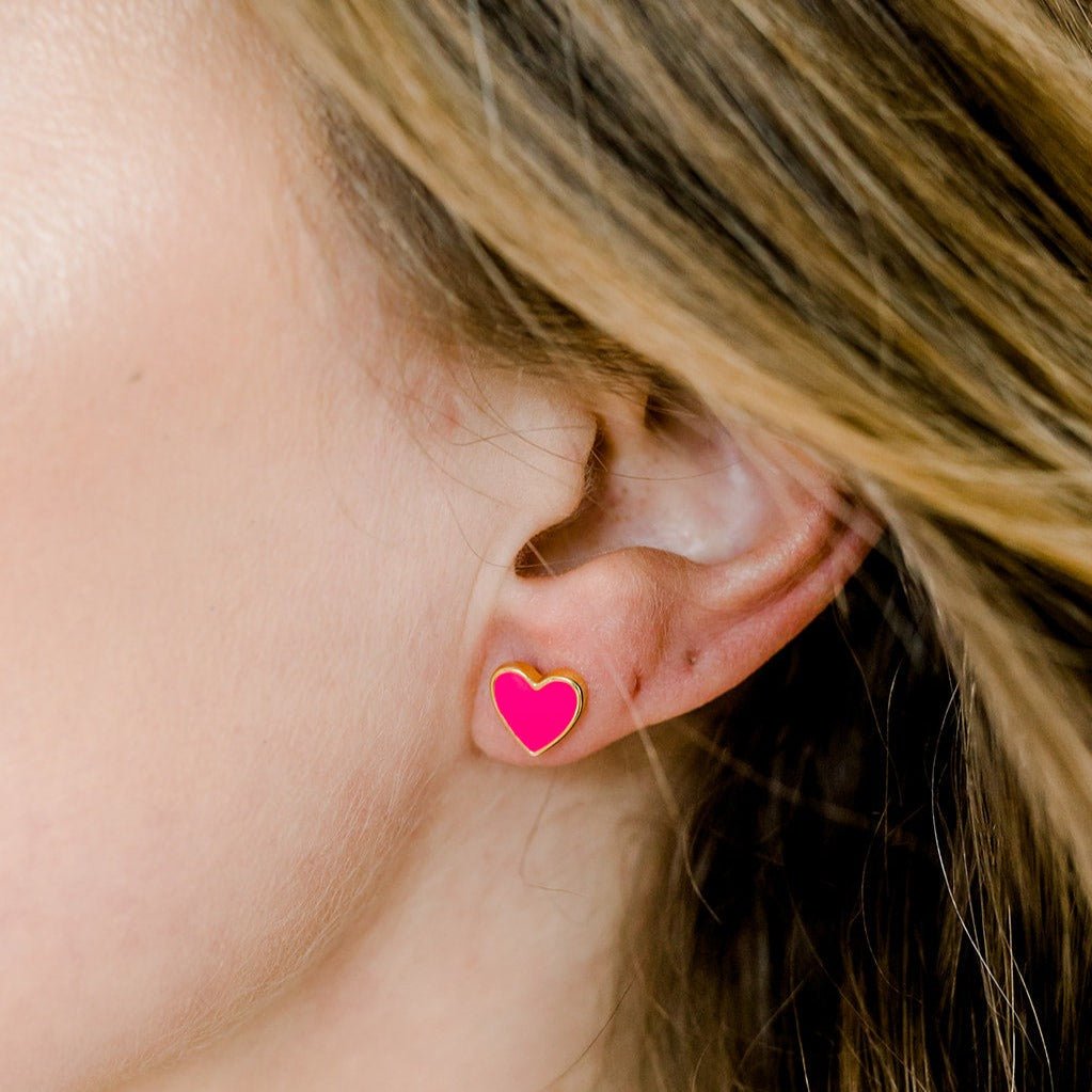 Pink Enamel Heart Studs - elliparr