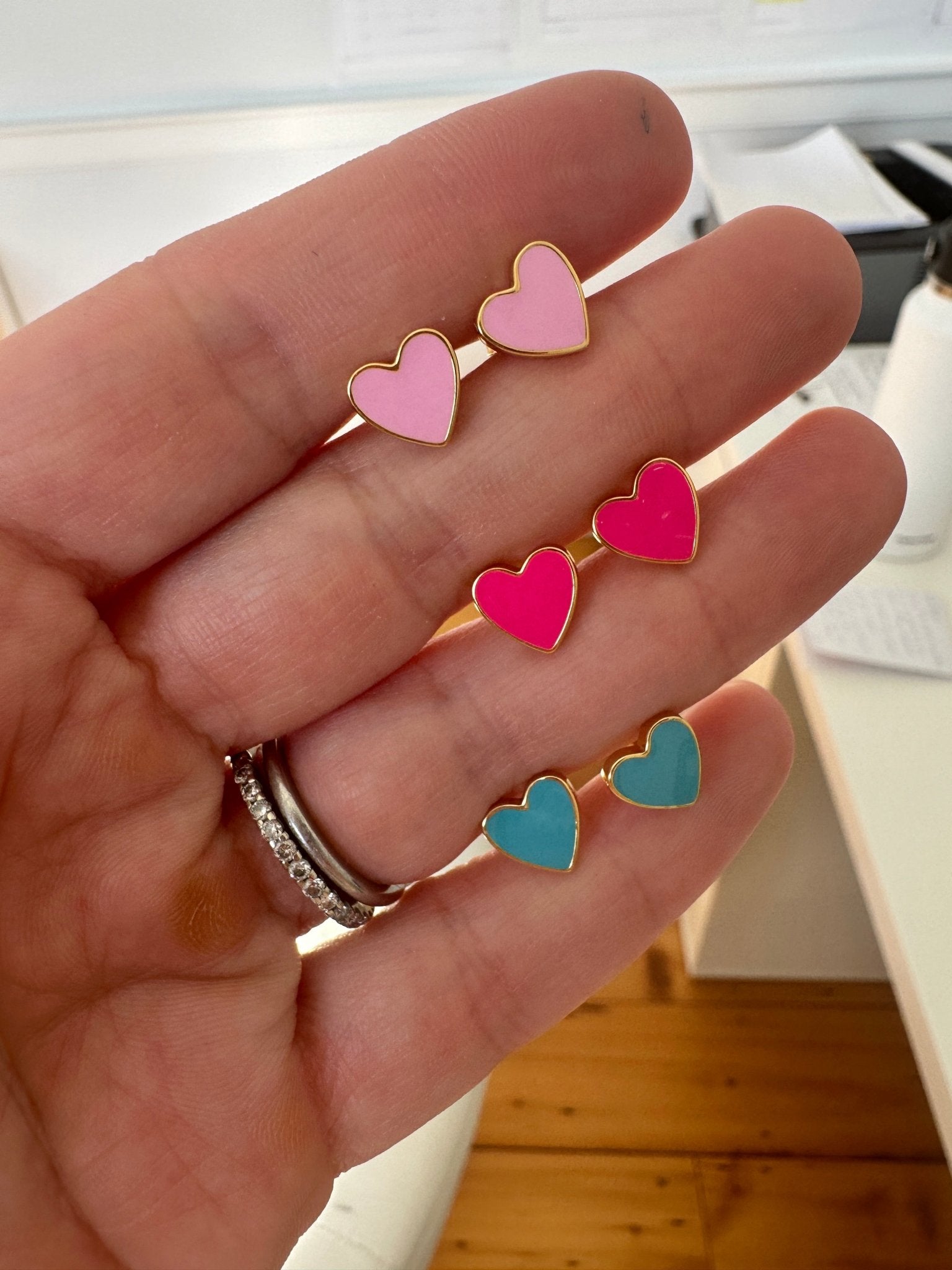 Pink Enamel Heart Studs - elliparr