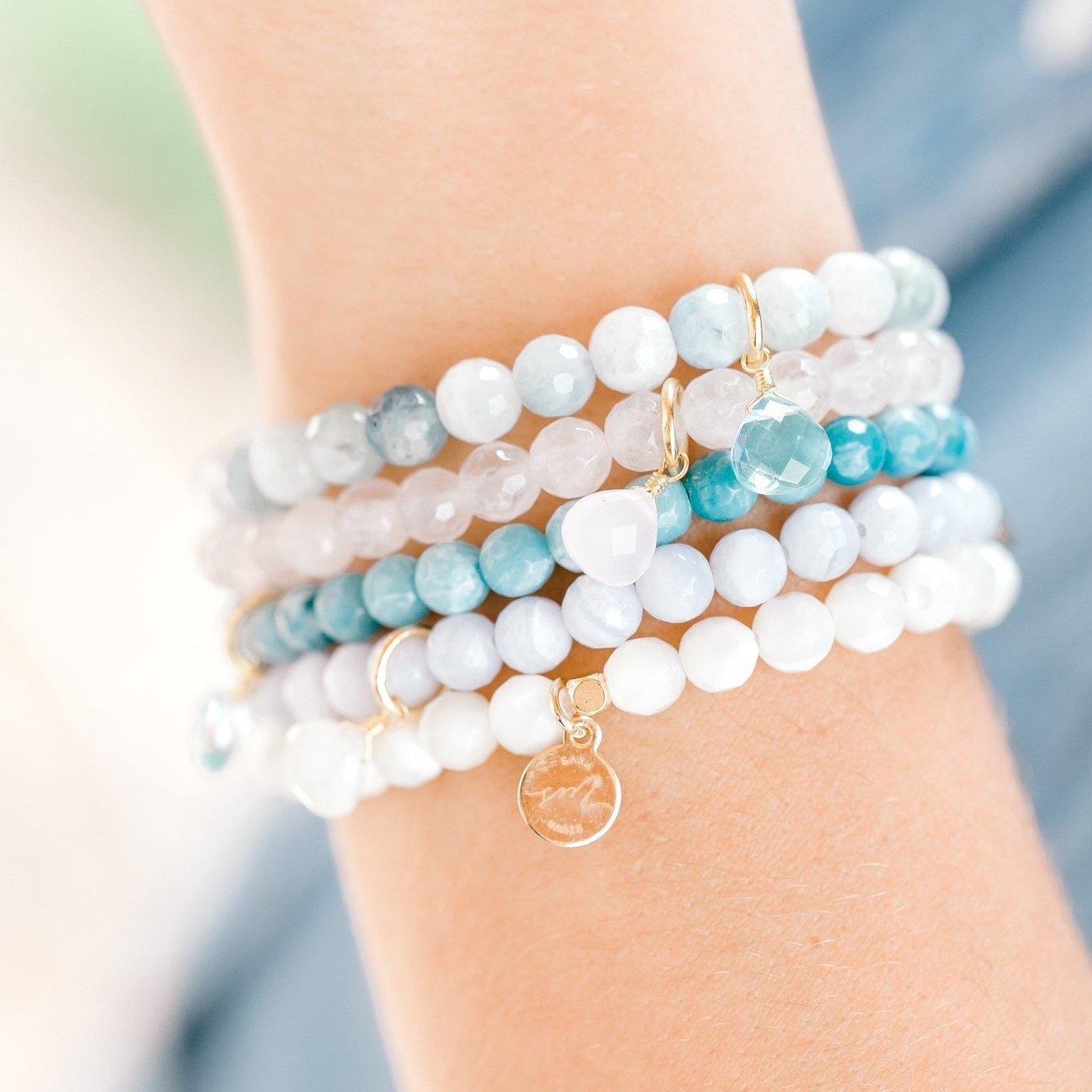 Royal Gemstone Beaded Bracelet | Aquamarine - elliparr